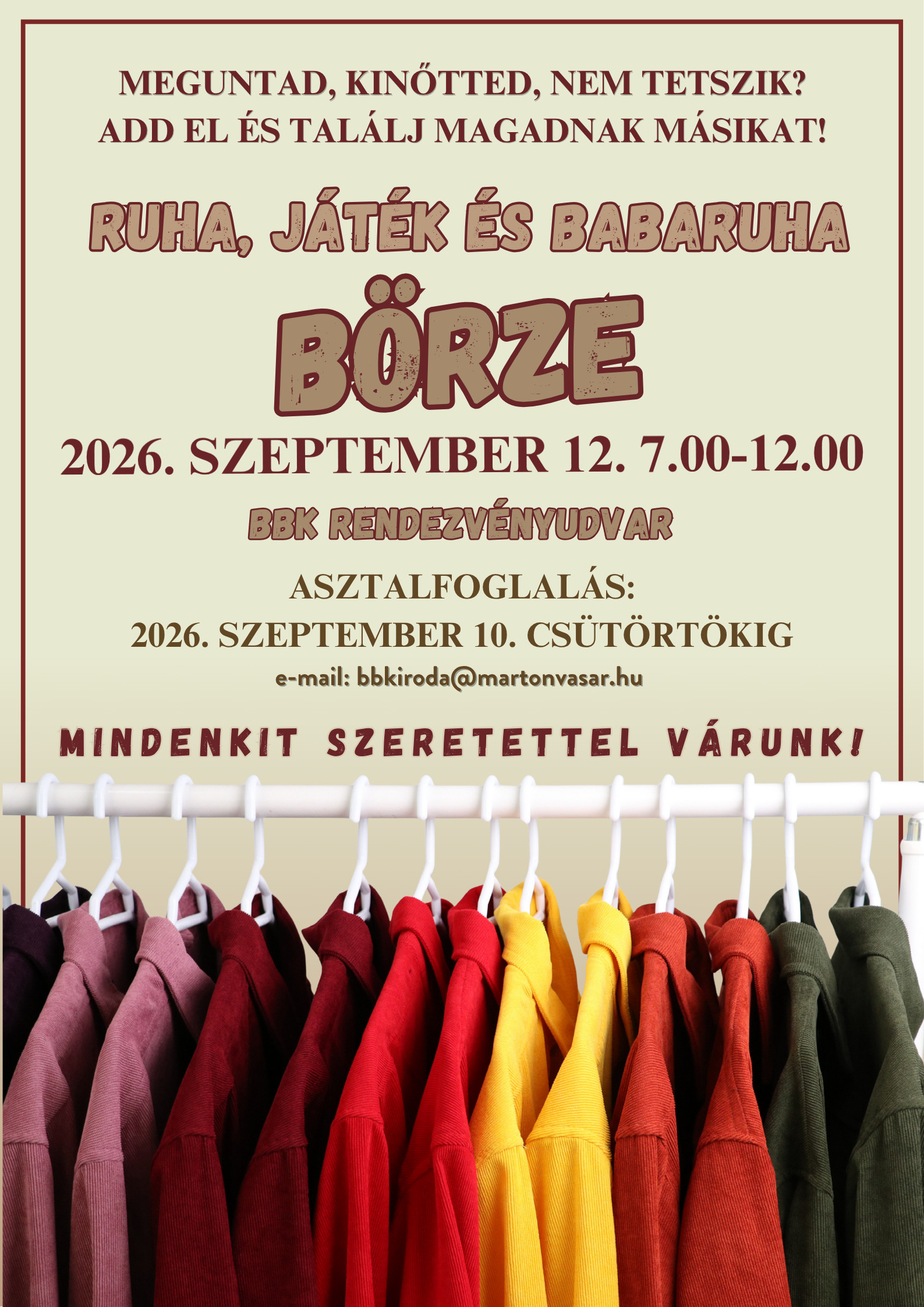 ruha és játék börze szeptember 12. 7.00 - 12:00 óráig