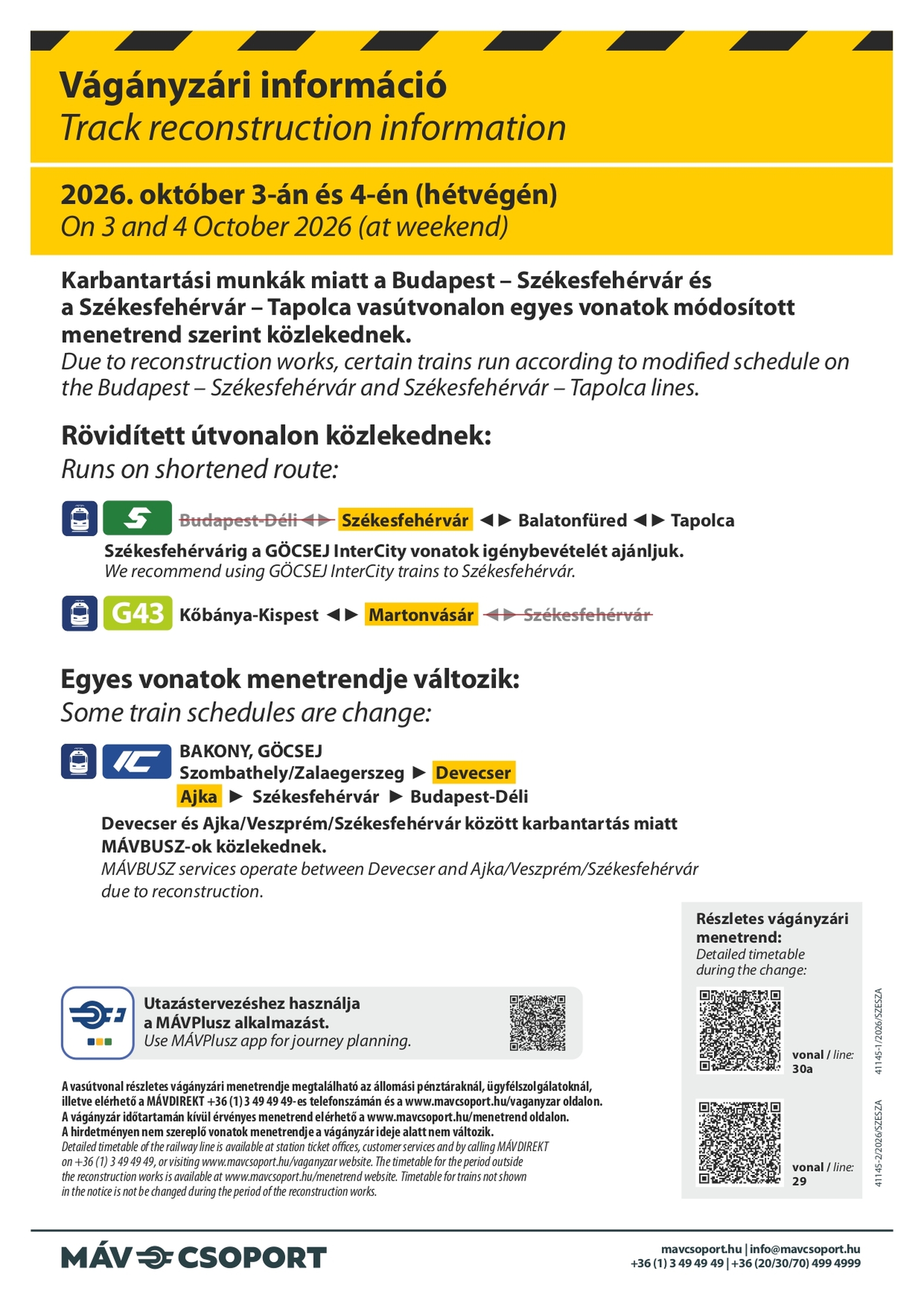 Vágányzári információ - 2026 október 3-4