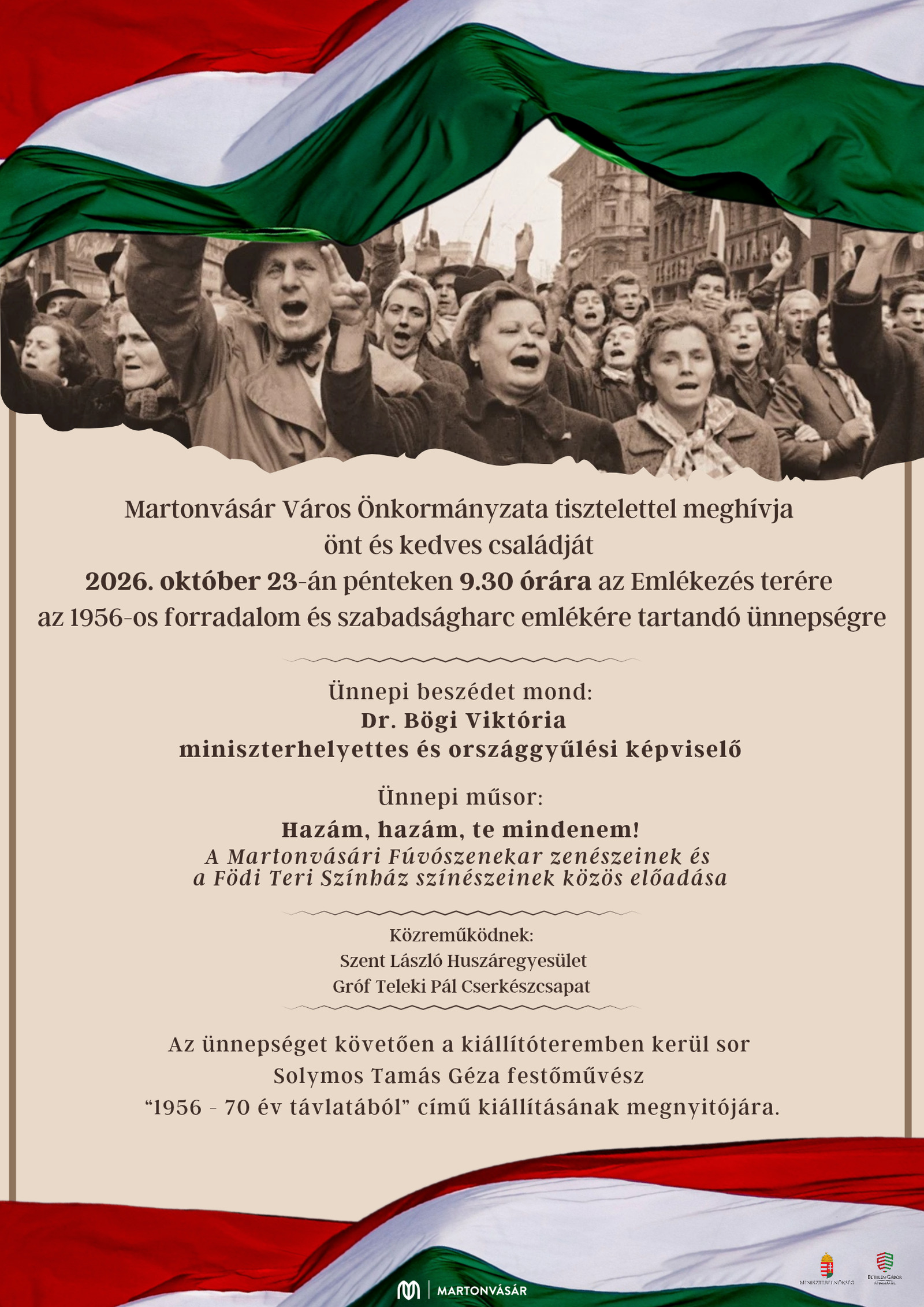 Ünnepi megemlékezés 1956-ról. 2026. október 23. 9:30 óra Brunszvik-Beethoven Kulturális Központ